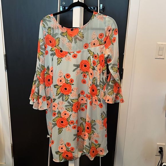 Paper crown x rifle paper co floral mini dress - mint and coral - medium - Picture 3 of 5